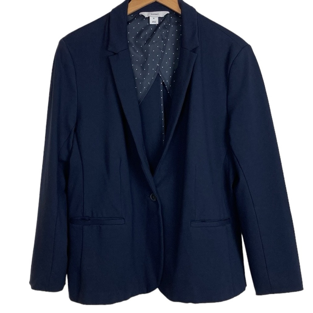 Navy Blue Stretch Ponte Knit One Button Blazer